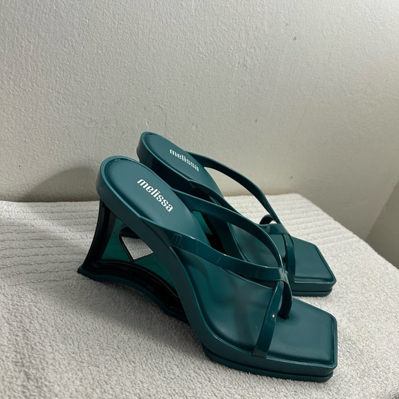 Melissa dark Green Minimalist heels Sandals with Square Toe Sz 5 - Picture 8 of 9